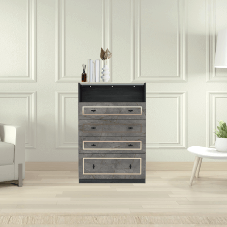 ตู้ลิ้นชัก 4 ลิ้นชัก WISDOM DESIGN FURNITURE รุ่น GDW-801 80 ซม. สีแอชเกรย์/บราวน์มาร์เบิ้ล_4